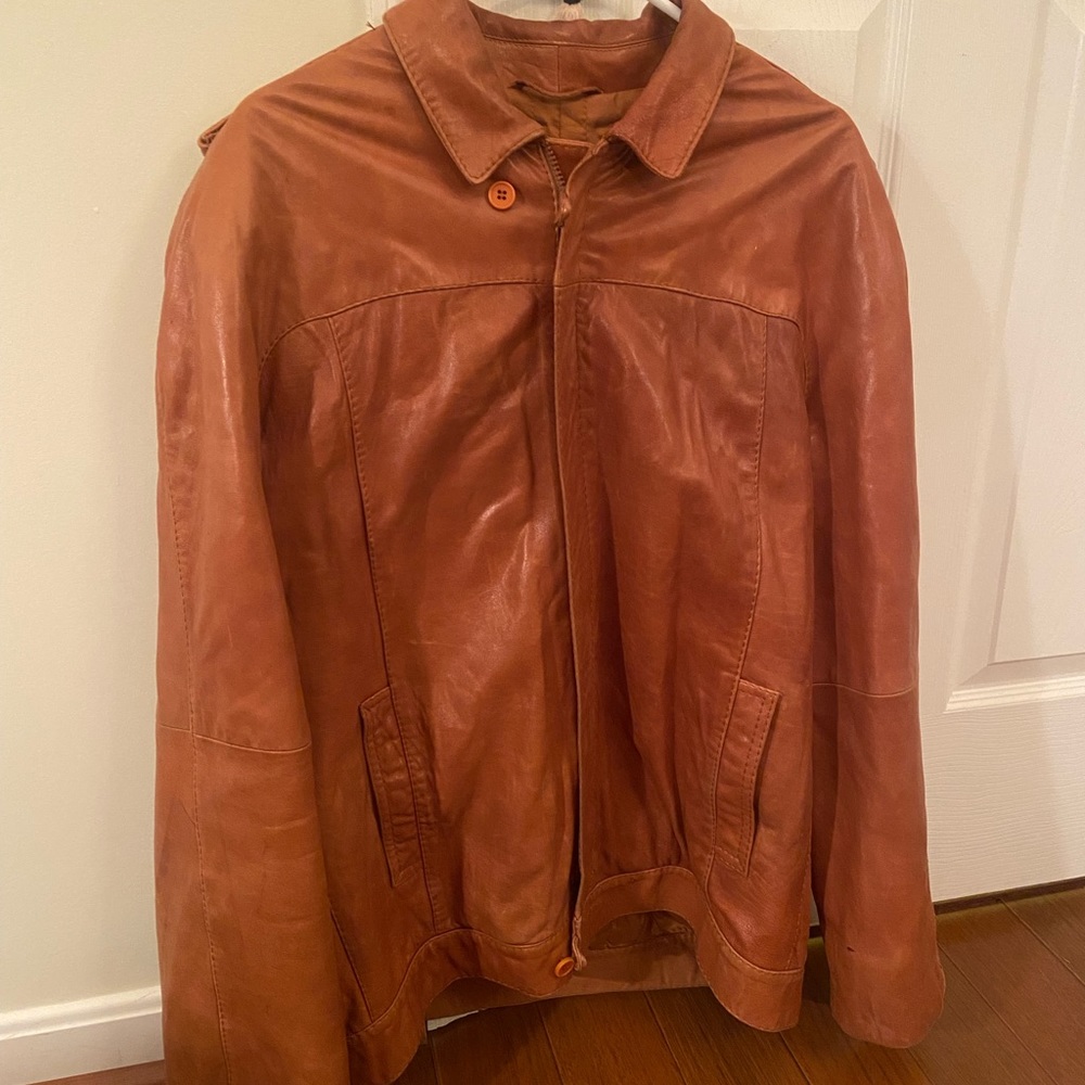 Vintage Saks Fifth Avenue Leather Coat | Mens Size 44 Made in Italy, USED